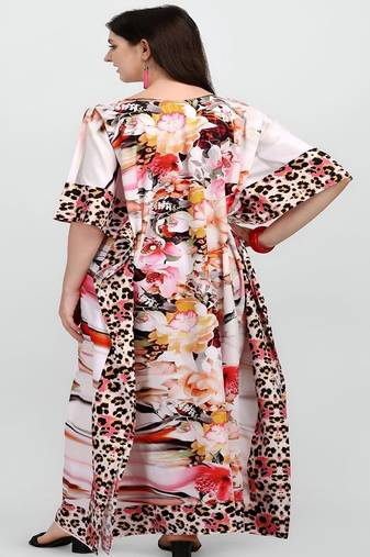 Multicolor digital printed stone work polyester crepe kaftan full- stitched - free size 