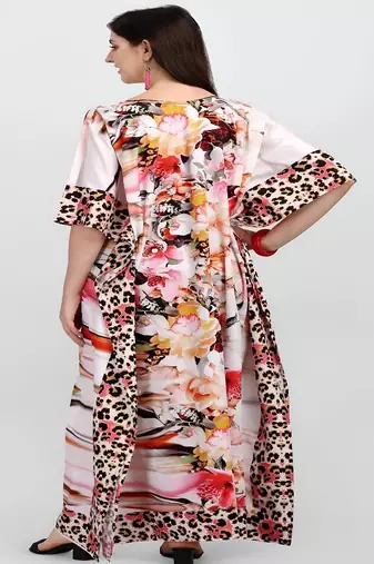 Multicolor digital printed stone work polyester crepe kaftan full- stitched - free size 