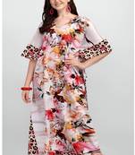 Multi digital print with stone work polyester crepe designer kaftan free size (m up to 3xl)