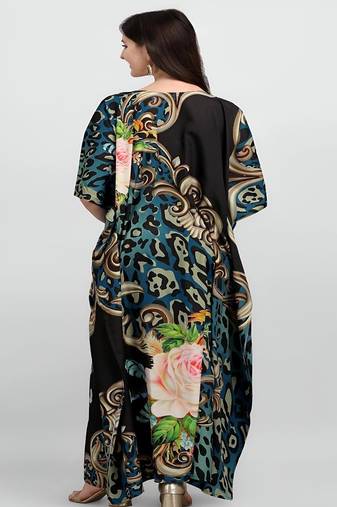 Multicolor digital printed stone work polyester crepe kaftan full- stitched - free size 