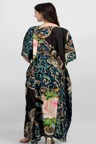 Multicolor digital printed stone work polyester crepe kaftan full- stitched - free size 