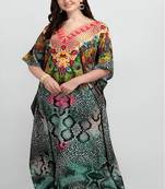Multicolor digital printed stone work polyester crepe kaftan full- stitched - free size 