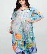 Multicolor digital printed stone work polyester crepe kaftan full- stitched - free size 
