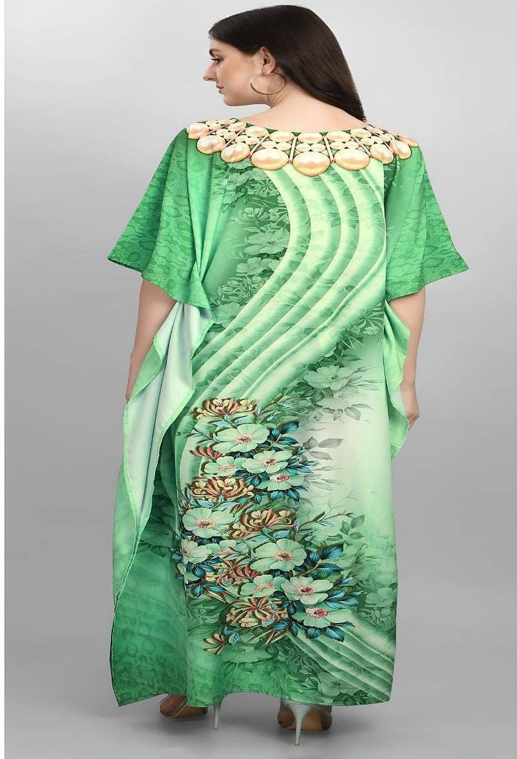 Multicolor digital printed stone work polyester crepe kaftan full- stitched - free size 