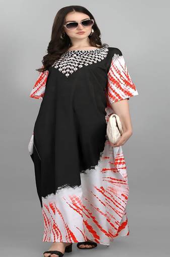 Multicolor digital printed stone work polyester crepe kaftan full- stitched - free size 