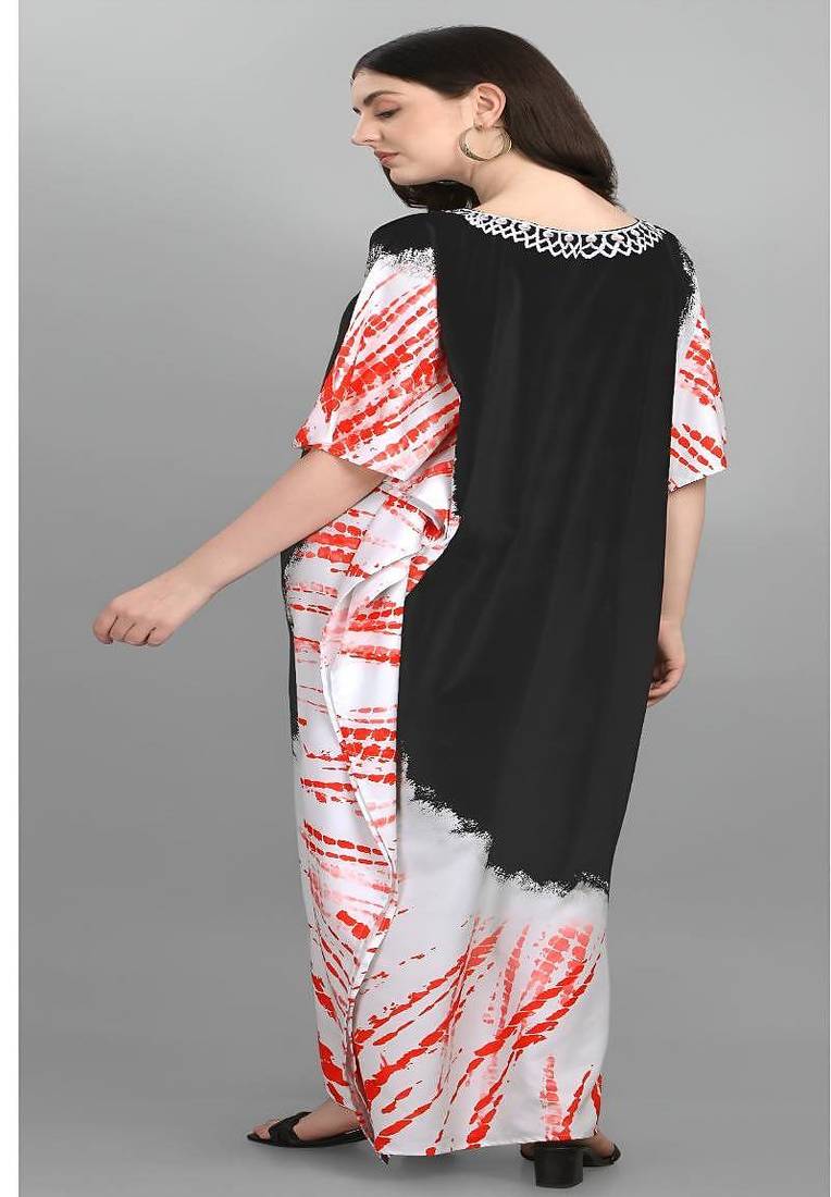 Multicolor digital printed stone work polyester crepe kaftan full- stitched - free size 