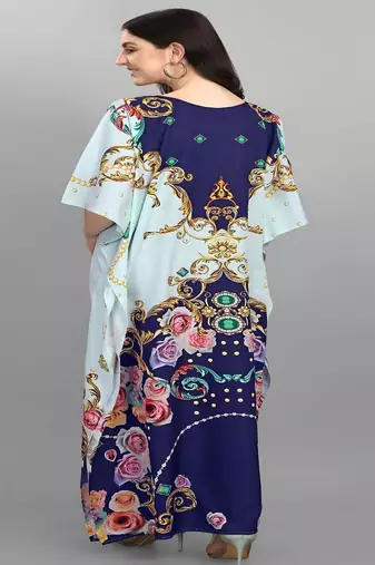 Multicolor digital printed stone work polyester crepe kaftan full- stitched - free size 