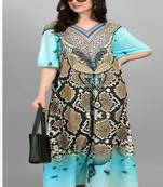 Multicolor digital printed stone work polyester crepe kaftan full- stitched - free size 