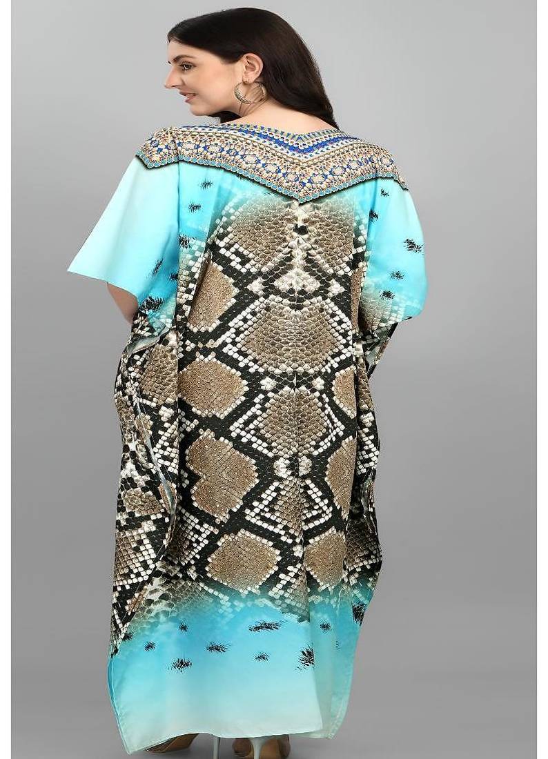 Multicolor digital printed stone work polyester crepe kaftan full- stitched - free size 