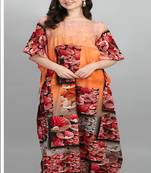 Multicolor digital printed stone work polyester crepe kaftan full- stitched - free size 