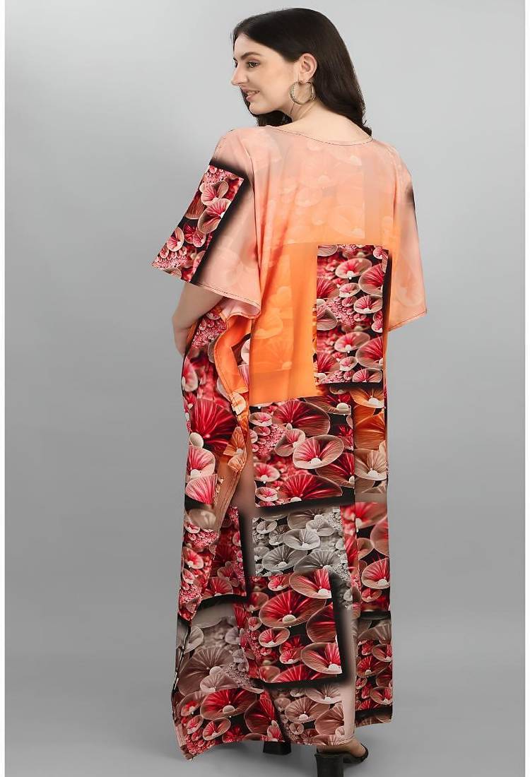 Multicolor digital printed stone work polyester crepe kaftan full- stitched - free size 