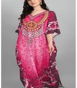 Multicolor digital printed stone work polyester crepe kaftan full- stitched - free size 