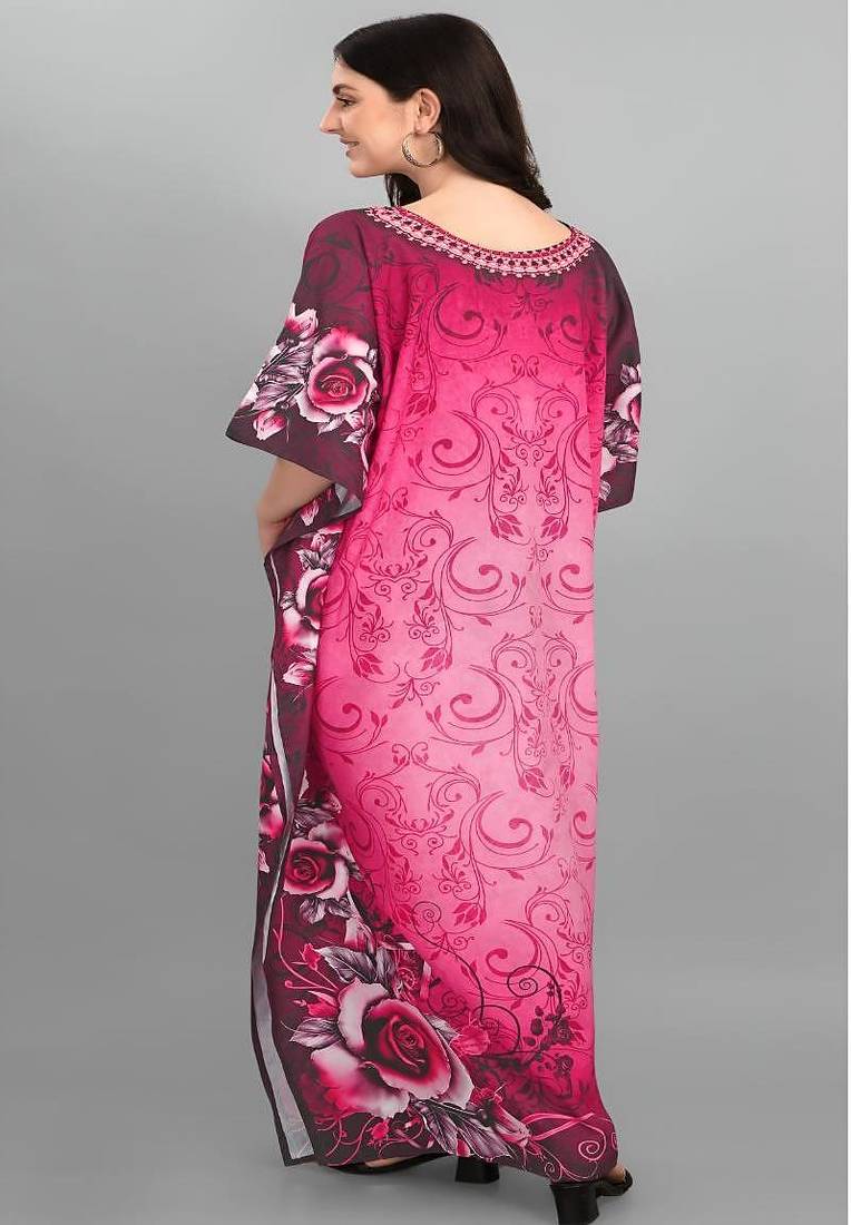 Multicolor digital printed stone work polyester crepe kaftan full- stitched - free size 