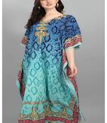 Multicolor digital printed stone work polyester crepe kaftan full- stitched - free size 