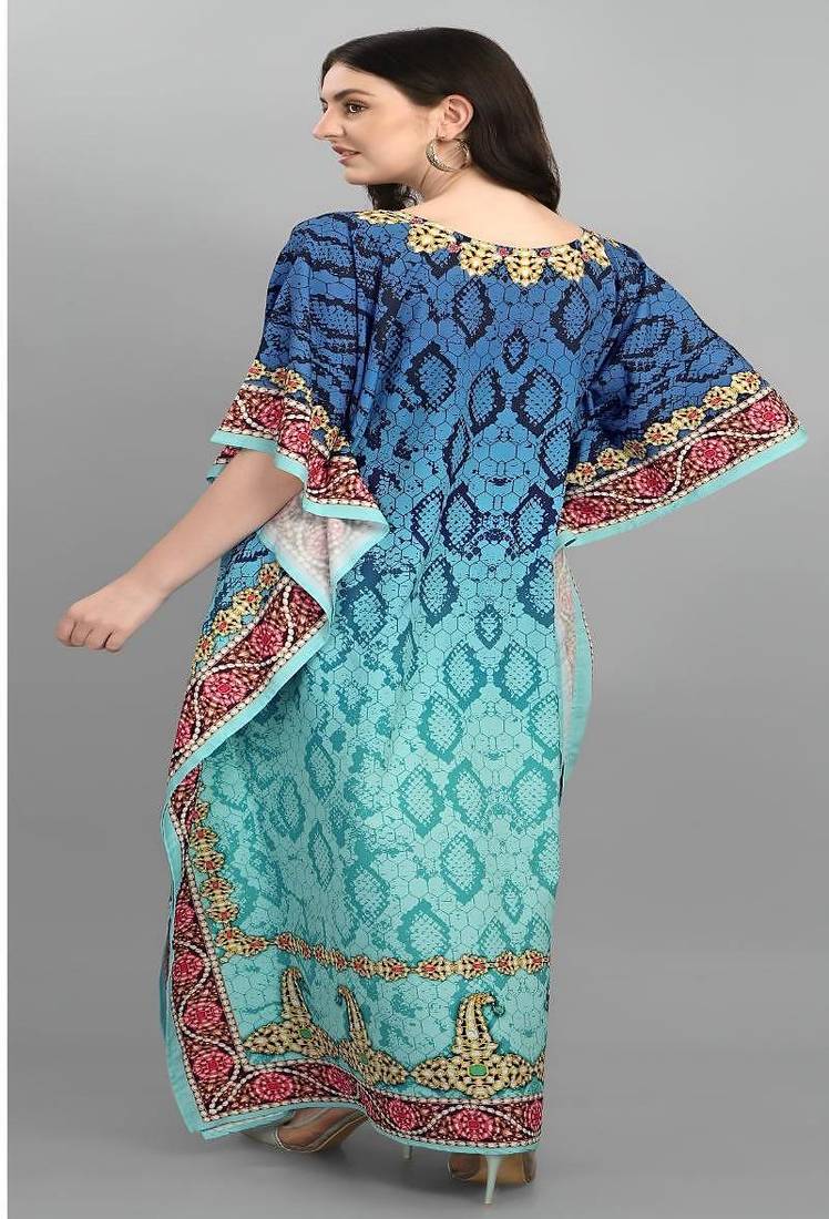 Multicolor digital printed stone work polyester crepe kaftan full- stitched - free size 
