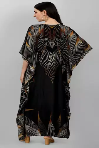 Multicolor digital printed stone work polyester crepe kaftan full- stitched - free size 