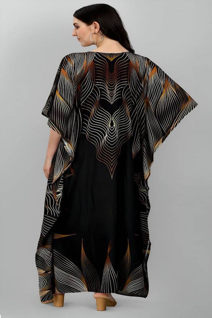 Multicolor digital printed stone work polyester crepe kaftan full- stitched - free size 