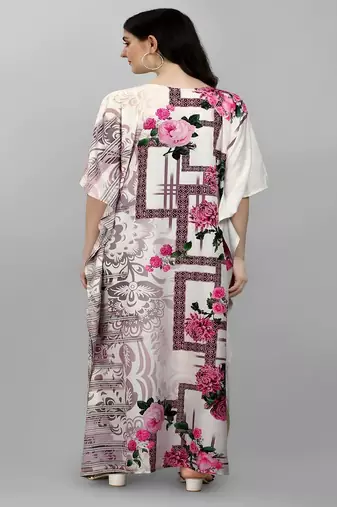 Multicolor digital printed stone work polyester crepe kaftan full- stitched - free size 