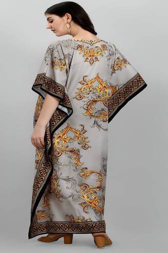 Multicolor digital printed stone work polyester crepe kaftan full- stitched - free size 