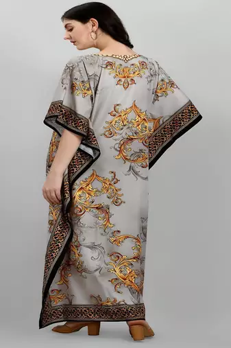 Multi digital print with stone work polyester crepe designer kaftan free size (m up to 3xl)