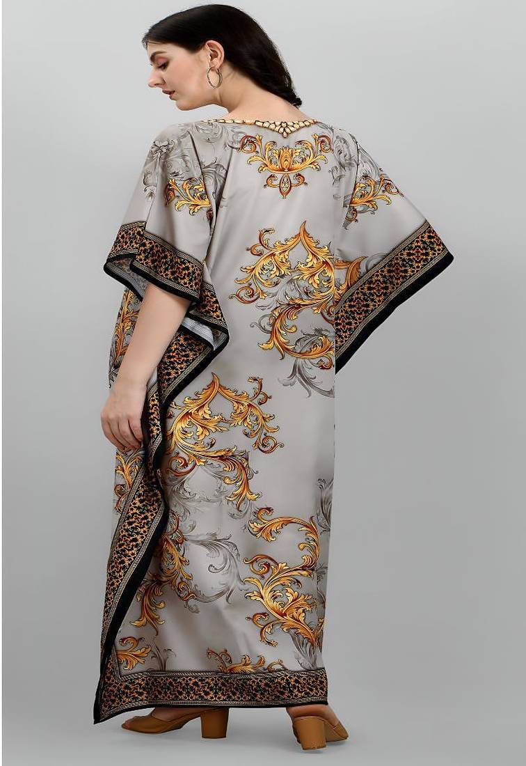 Multicolor digital printed stone work polyester crepe kaftan full- stitched - free size 