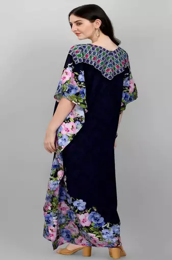 Multi digital print with stone work polyester crepe designer kaftan free size (m up to 3xl)