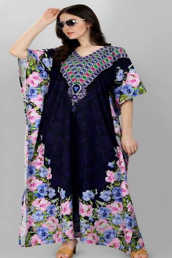 Multicolor digital printed stone work polyester crepe kaftan full- stitched - free size 