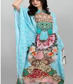 Multicolor digital printed stone work polyester crepe kaftan full- stitched - free size 