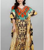 Multicolor digital printed stone work polyester crepe kaftan full- stitched - free size 
