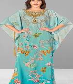Multicolor digital printed stone work polyester crepe kaftan full- stitched - free size 