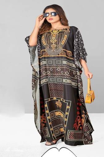 Multicolor digital printed stone work polyester crepe kaftan full- stitched - free size 