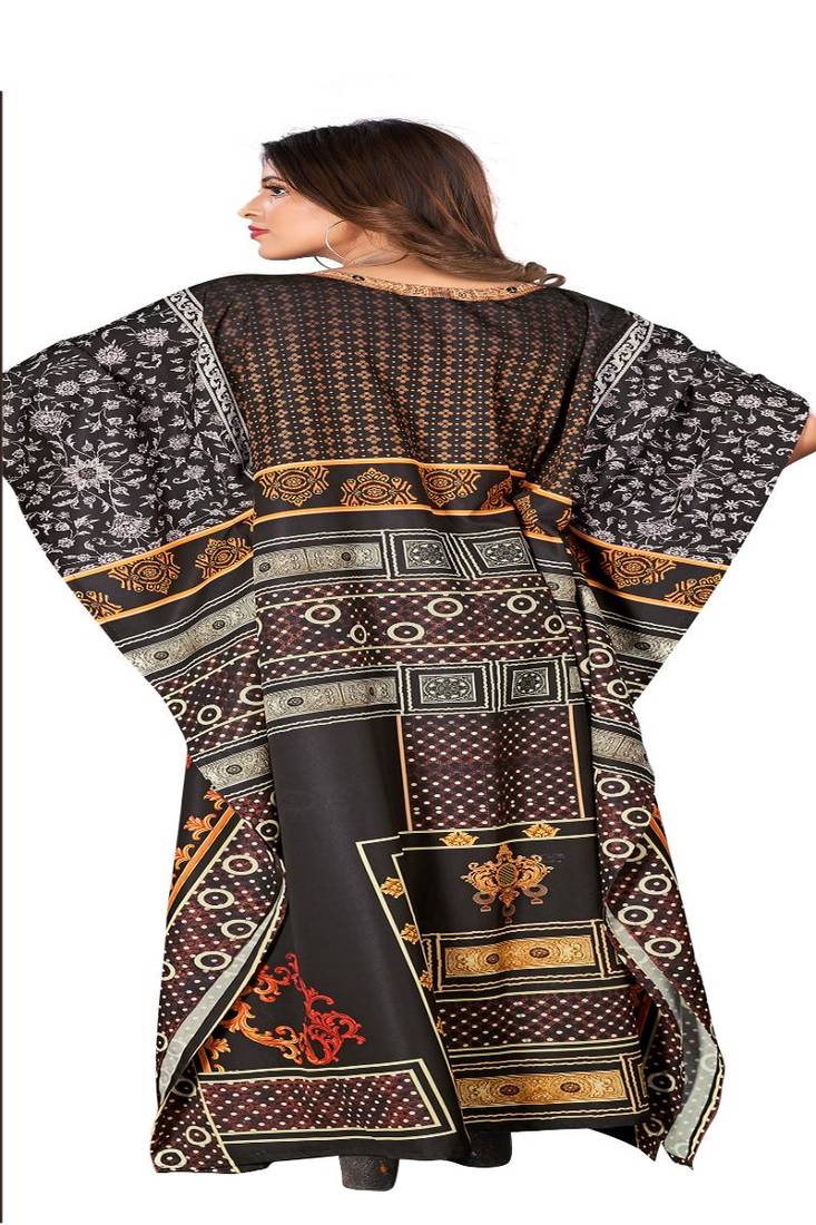 Multicolor digital printed stone work polyester crepe kaftan full- stitched - free size 