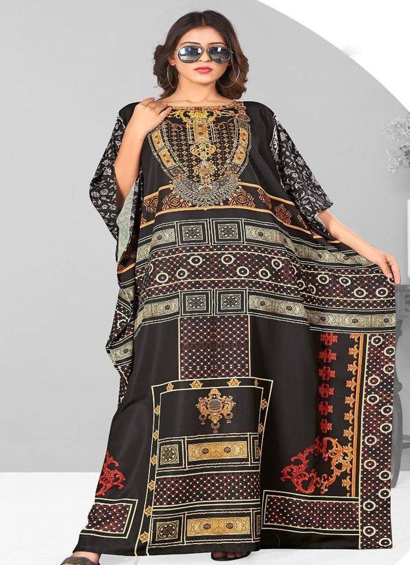 Multicolor digital printed stone work polyester crepe kaftan full- stitched - free size 