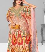 Multicolor digital printed stone work polyester crepe kaftan full- stitched - free size 