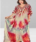 Multicolor digital printed stone work polyester crepe kaftan full- stitched - free size 