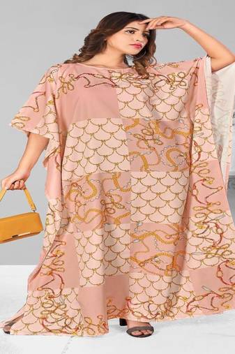 Multicolor digital printed stone work polyester crepe kaftan full- stitched - free size 