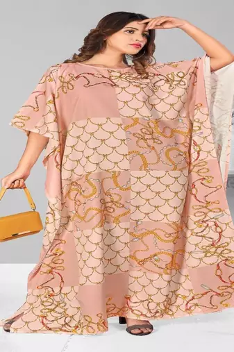 Multicolor digital printed stone work polyester crepe kaftan full- stitched - free size 