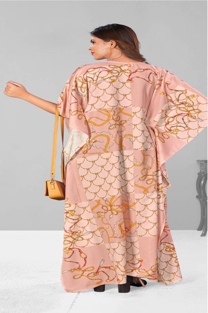 Multicolor digital printed stone work polyester crepe kaftan full- stitched - free size 