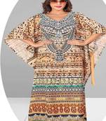 Multicolor digital printed stone work polyester crepe kaftan full- stitched - free size 