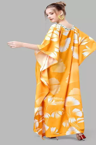 Multicolor digital printed stone work polyester crepe kaftan full- stitched - free size 