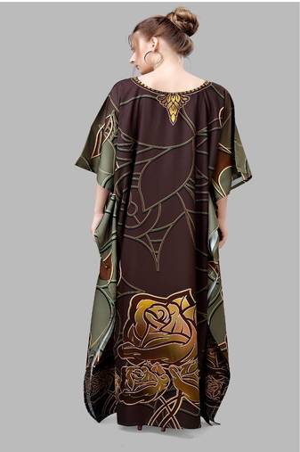 Multicolor digital printed stone work polyester crepe kaftan full- stitched - free size 