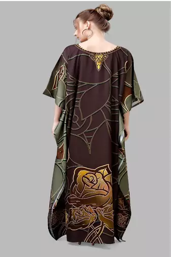 Multicolor digital printed stone work polyester crepe kaftan full- stitched - free size 