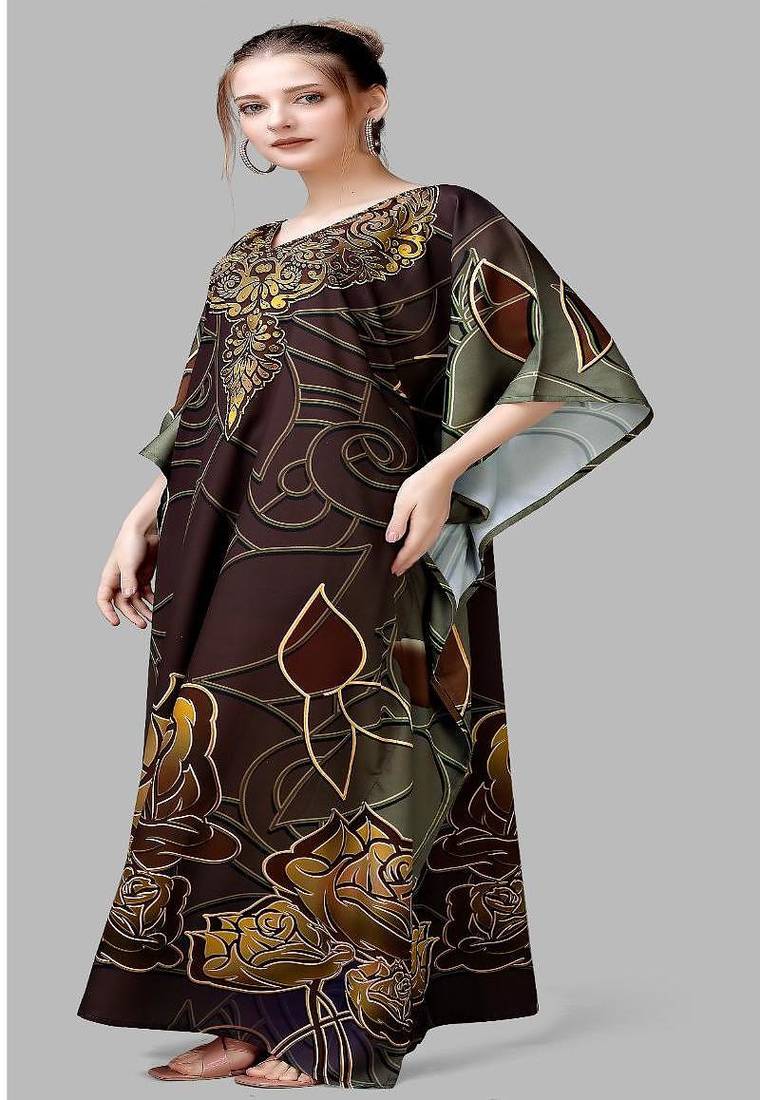 Multicolor digital printed stone work polyester crepe kaftan full- stitched - free size 