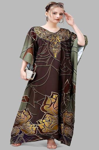 Multicolor digital printed stone work polyester crepe kaftan full- stitched - free size 