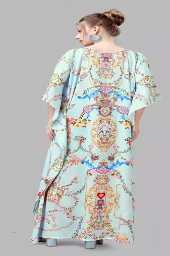 Multicolor digital printed stone work polyester crepe kaftan full- stitched - free size 