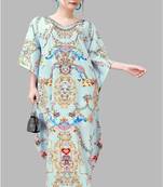 Multi digital print with stone work polyester crepe designer kaftan free size (m up to 3xl)