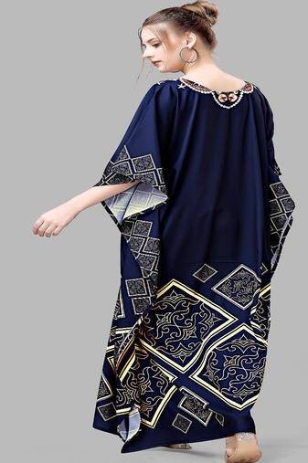 Multicolor digital printed stone work polyester crepe kaftan full- stitched - free size 