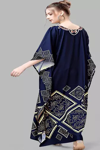 Multicolor digital printed stone work polyester crepe kaftan full- stitched - free size 