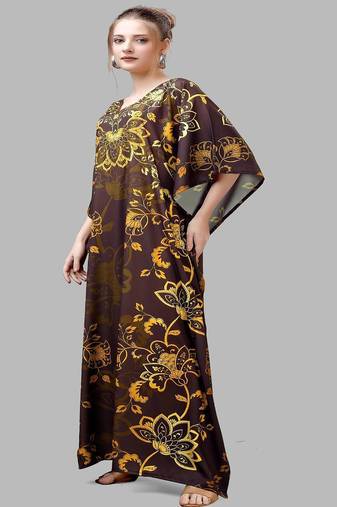 Multicolor digital printed stone work polyester crepe kaftan full- stitched - free size 