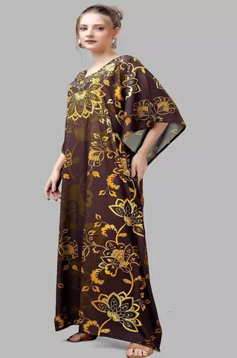 Multicolor digital printed stone work polyester crepe kaftan full- stitched - free size 
